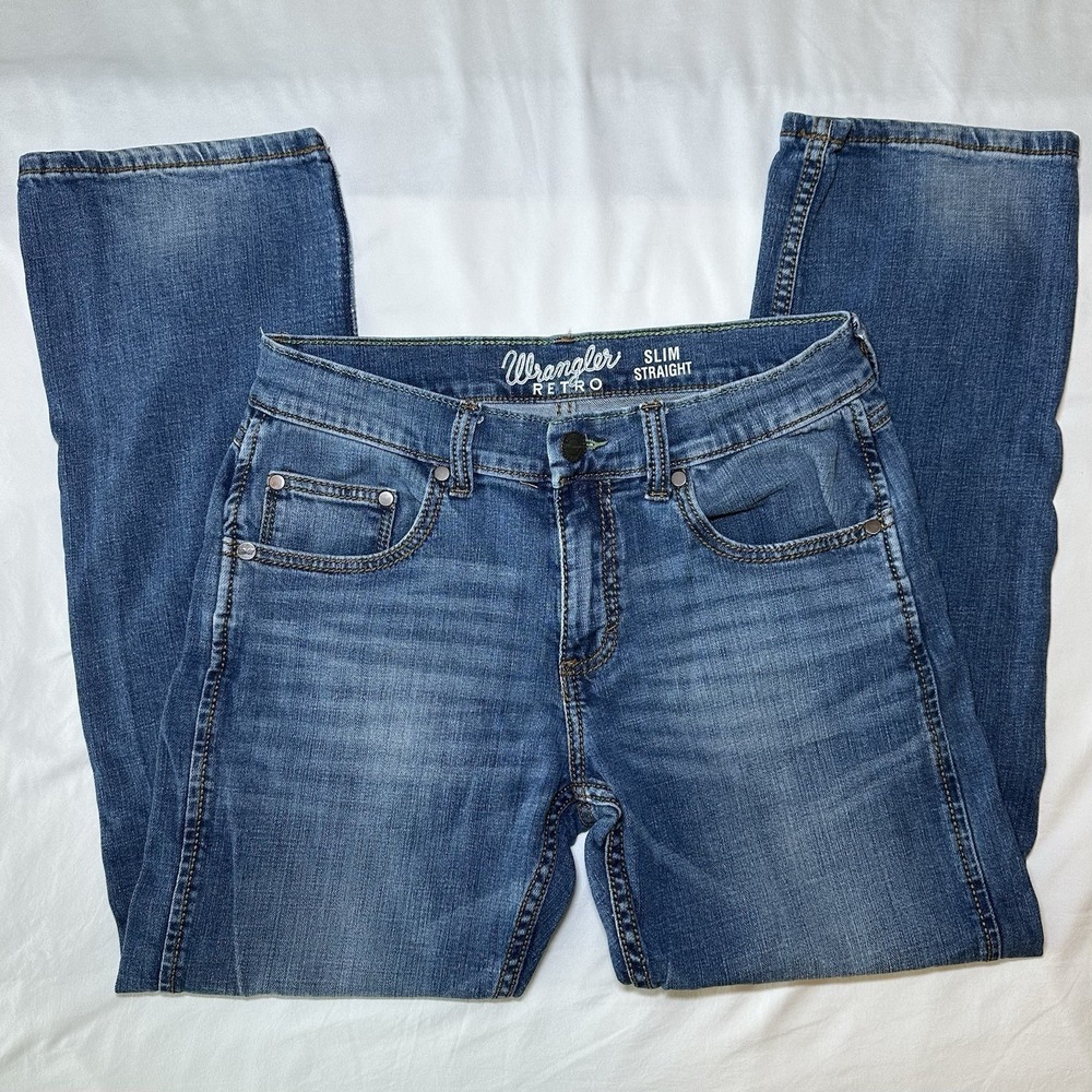 Wrangler Retro Men's Jeans 29x30 Slim Straight Blue Denim Stretch Western Cowboy